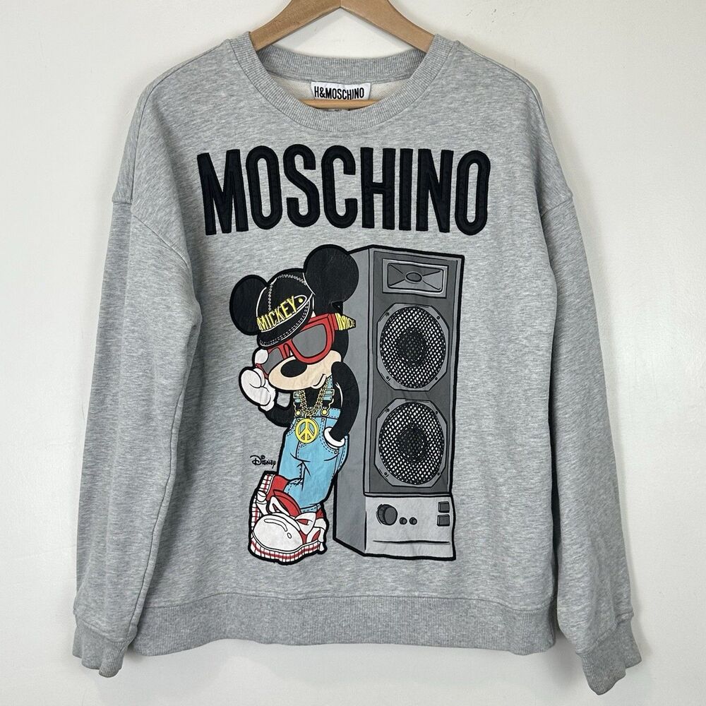 Moschino x H&M Disney Mickey Mouse Boombox Cotton Sweatshirt Gray 2018 Unisex M